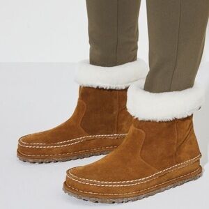 Birkenstock Lahti Mink Suede Leather Shearling Moccasin Boots Size 10 NWT